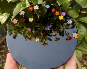 Black Obsidian Scrying Mirror, Hand Polished Round Divination Crystal Mirror, Natural Volcanic Glass, Meditation Altar Tool, Shadow Work