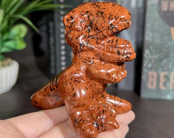 Natural Red Obsidian Dinosaur Figurine, Crystal Carving, Healing Stone Animal Statue, Meditation Altar Decor, Gift For Crystal Lovers