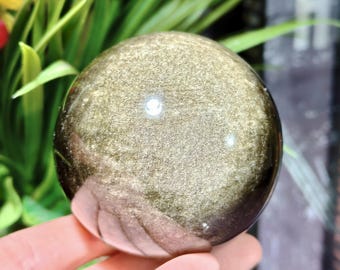 Natural Golden Obsidian Sphere, Polished Crystal Ball, Decorative Crystal Healing Sphere, Reflective Volcanic Glass Orb, Meditation Decor
