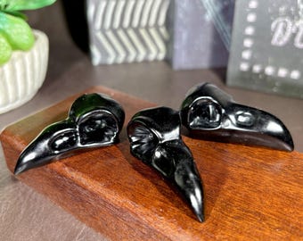 Natural Black Obsidian Raven Skull Carving, Crystal Skull Figurine, Spiritual Crystal, Crystal Decor Gifts