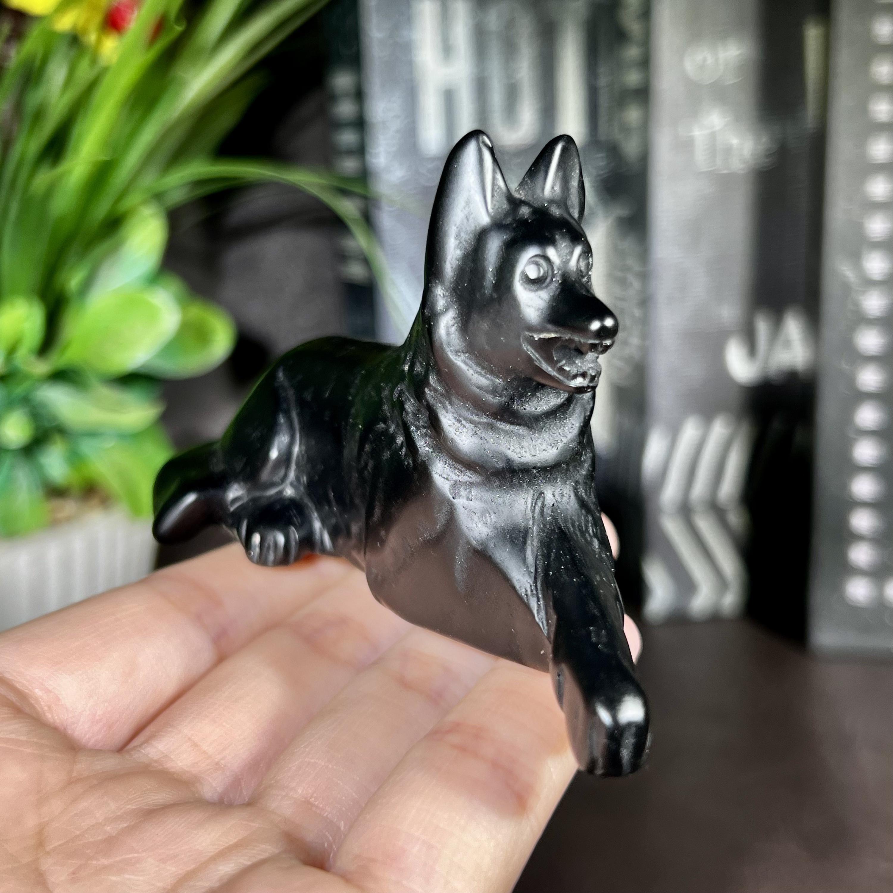 Obsidian Black Dog Figurine - Etsy
