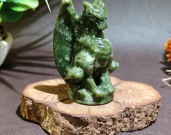 Hancrafted Green Jade Dragon Figurine, Natural Jade Dragon Sculpture, Decorative Crystal Dragon Carving, Healing Crystal Art Decor Gifts