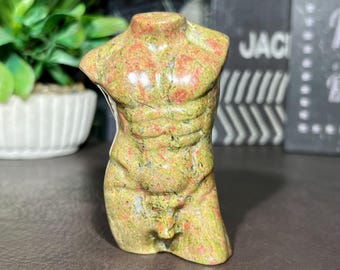 Natural Unakite Male Torso Sculptire, Hand Carved Crystal Muscle Man Body Carving, Crystal Cillection, Spiritual Crystal Decor Gifts
