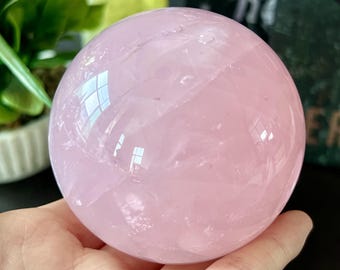 Natural Rose Quartz Sphere, Polished Pink Crystal Ball, Heart Chakra Healing Crystal Spheres, Home Decor, Meditation Crystal Gifts