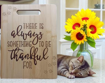 Handmade Pyrography Bamboo Cutting Board - Thankful Quote