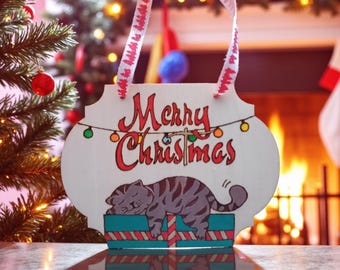 Christmas pyrography by hand - I love my cat!