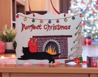 Christmas pyrography by hand - Purrfect Chrismas