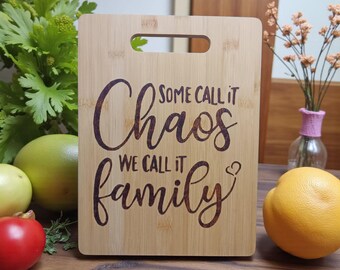 Handmade Pyrography Bamboo Cutting Board: Family Quote Decor