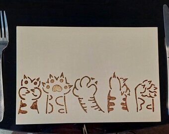 Wooden placemats with pyrography done by hand