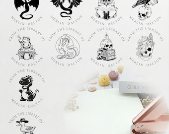 Custom Library Stamp|42mm Personalized Library Seal|(Floral, mushroom ,Cat Designs)|Book Lover Gift