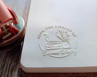 Personalized Book Stamp|Floral Library Embosser|45 Designs|Book Lover Gift