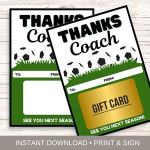 Soccer Coach Gift Card Holder Printable, Coach Thank You Gift Soccer, Soccer Coach Card, End of Season Coach Appreciation Gift