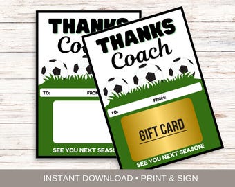 Soccer Coach Thank You Card 5x7, Printable Soccer Coach Gift Card Holder, End of Season Coach Appreciation Gift (Digital Download)