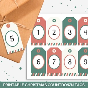 Christmas Countdown Tags, DIY Advent Calendar, Printable Advent Calendar Numbers 1-25