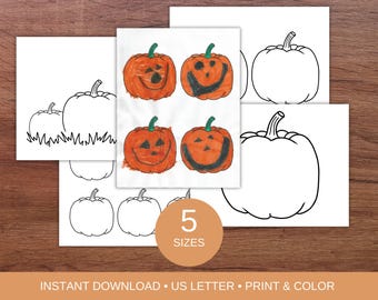 Plantillas de calabazas imprimibles para colorear y hacer manualidades en otoño. Dibuja tus propias caras de Jack O'Lantern. Páginas para colorear de Halloween para preescolar.