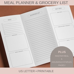 Planificateur de repas hebdomadaire imprimable avec liste de courses, planificateur de préparation de repas, planificateur de menus hebdomadaire, modèle de planificateur de repas, liste de courses hebdomadaire