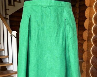 Vtg Minimalist Natural Linen A-line Green Skirt, Size XL