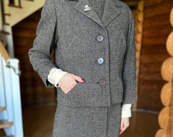 Vtg Wool Skirt Suit 3-Piece Set – Bespoke, Hand-Finished, Silk Lined – Toni Nepple Zurich