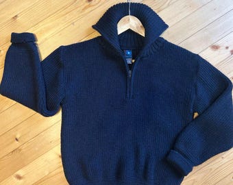 Sweter vintage ze 100% wełny, zapinany na zamek 1/4, Blauer Peter, sweter rybacki