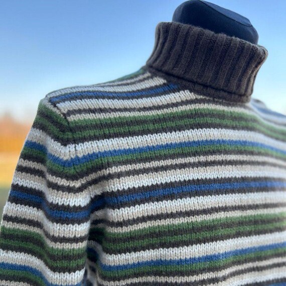 Classic Funnel Turtleneck Drawstring Pullover Striped Sweater