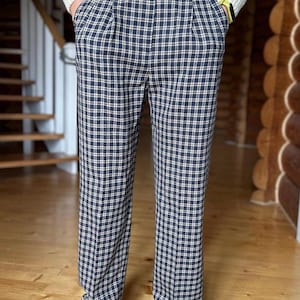90s Wool Pleated Plaid Pants, made in UK, size 12