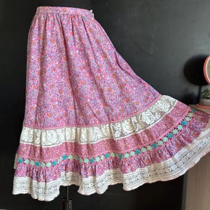 Festival Floral Lace Skirt, Trachten Cotton Outfit, size M