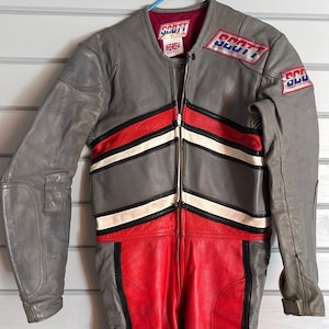 Vtg UK Mens Scott Leather Motorcycle Racing Full Body Suit Distressed
