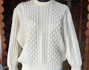 Sweter damski VTG Wool Fisherman marki St. Michael, pasuje na obwód klatki piersiowej 46 cali, wyprodukowany w Wielkiej Brytanii.
