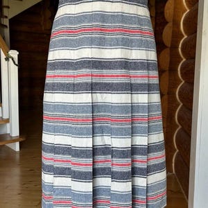 70s Preppy Parisian Touch Skirt – Wool Blend Midi – Nautical Stripes, size L-XL
