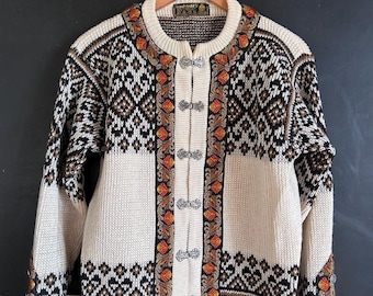 Vtg Nordstrikk Fair Isle Wool Knit Cardigan size M-L