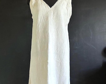 Vtg Rustic Linen Nightgown Lace Monogram Summer Dress