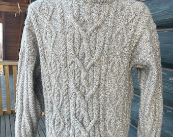 Gruby wełniany sweter rybacki Vtg, rozmiar L.
