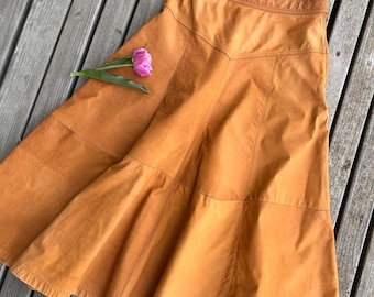 Vintage Brown Midi Leather Skirt, size M
