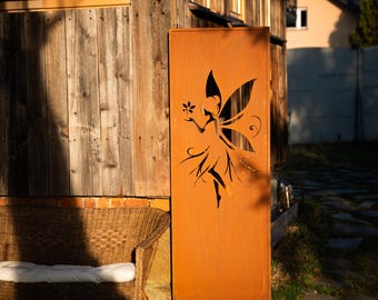 Roestig Stalen Fee Tuinscherm – Decoratief Metalen Privacy Paneel voor Buiten & Patio, Corten Effect