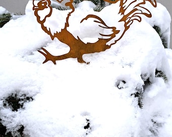 Rustic Metal Chicken Garden Stake - Handmade Rusted Decor