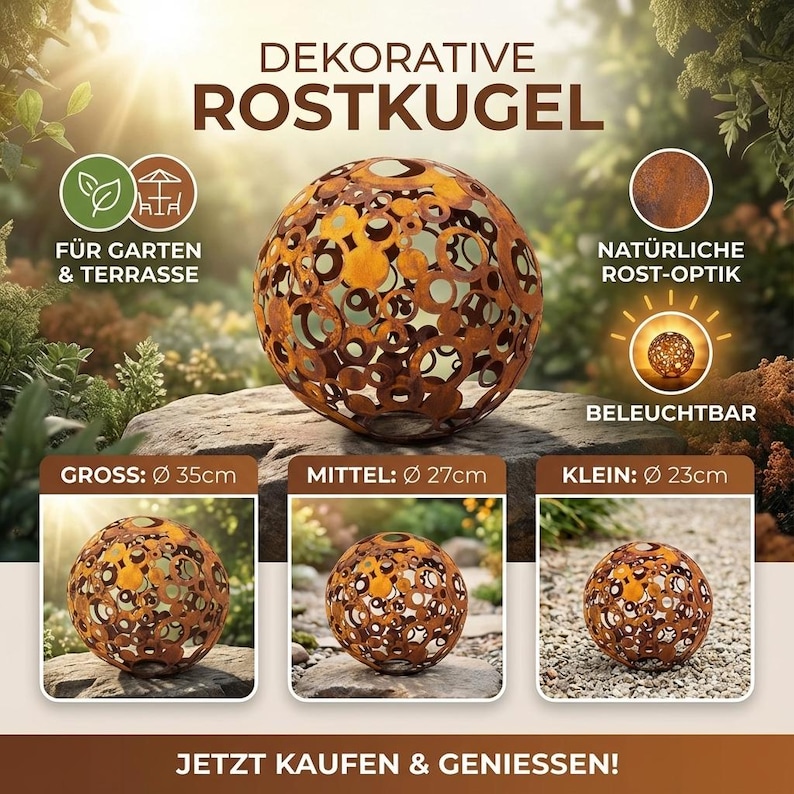 Metal Decorative Sphere, Openwork Rings, Rustic Garden Loft Ornament image 17