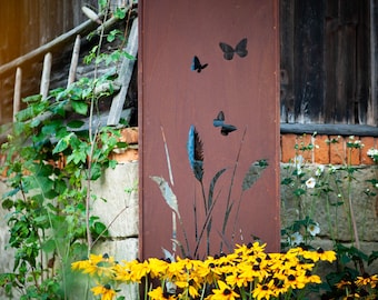 Pannello da Giardino in Acciaio Corten – Schermo Decorativo con Prato di Fiori Selvatici