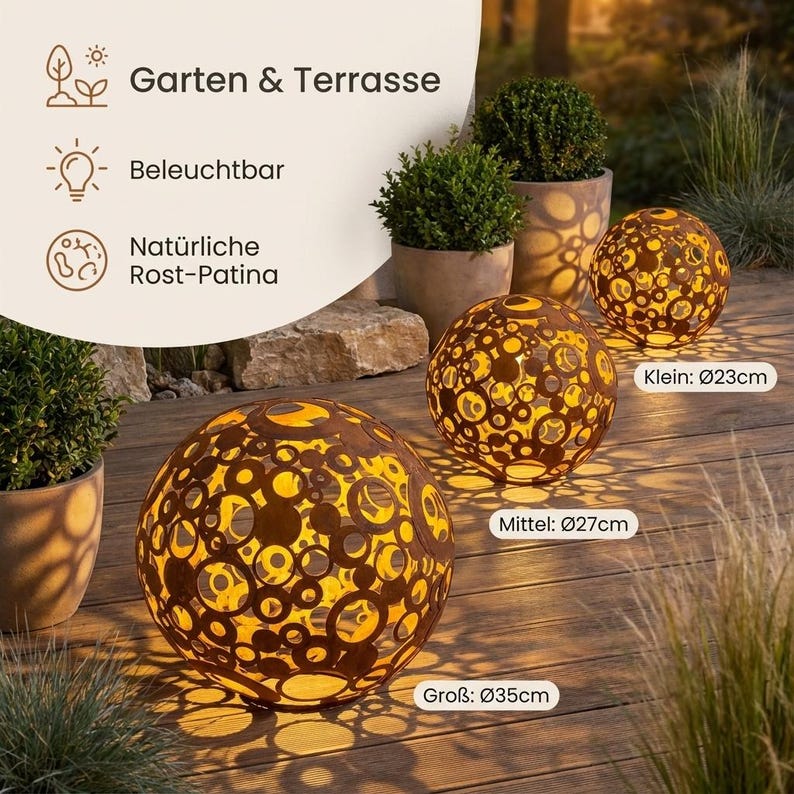 Metal Decorative Sphere, Openwork Rings, Rustic Garden Loft Ornament image 16