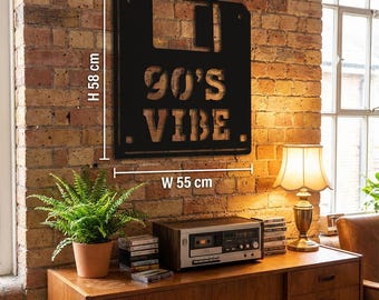 Black Metal Floppy Disk Wall Art – Retro Vintage Games Room Decor, Powder-Coated Steel Sculpture