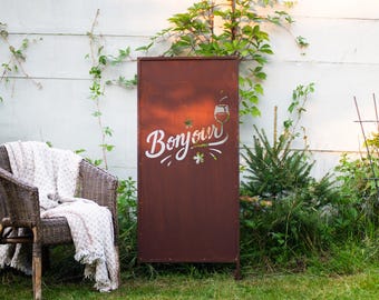 Rustiek metalen tuinscherm – Privacy-paneel van Cortenstaal "Bonjour"