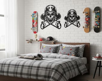 Skull Skater Wall Art – Powder-Coated Steel Skate Decor