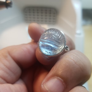 Huge Natural Aquamarine Scarab Carving Ring, Hand Carved Aquamarine Ring, Adjustable Scarab Silver Ring, Egyptian Scarab Beetle, Scarab ring