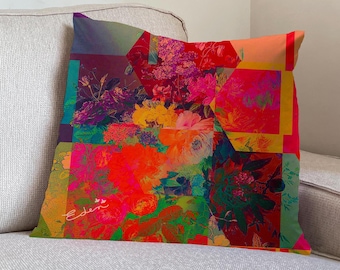 Färgglatt lapptäcke med blommigt sammet örngott, modern accent (20 x 20 tum)