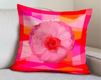 Pink Floral Velvet Pillow Cover, Flower Fabric Style, Accent Retro Home Decor