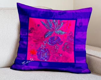 Funda de almohada de terciopelo floral, rosa fucsia intenso, decoración boho para el hogar (50 x 50 cm)