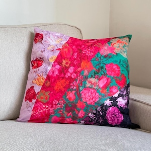 Floral cushion cover, Pink Green Cushion Cover, Vibrant pillow cover,  Stripes pink pillow, Colorful Velvet Pillow, Fuchsia pillow Cover