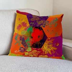 Boho cushion cover, Unique decorative design cushion, Retro and modern style, Geometric throw pillow cover, Velvet 20x20inch, Mustard pillow