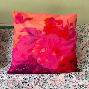 Vibrant Pink Pillow Cover, Butterfly Cushion Cover, Victorian Flower, Retro Cushion, Colorful Decor Pillow, Aesthetic, Accent Cushion
