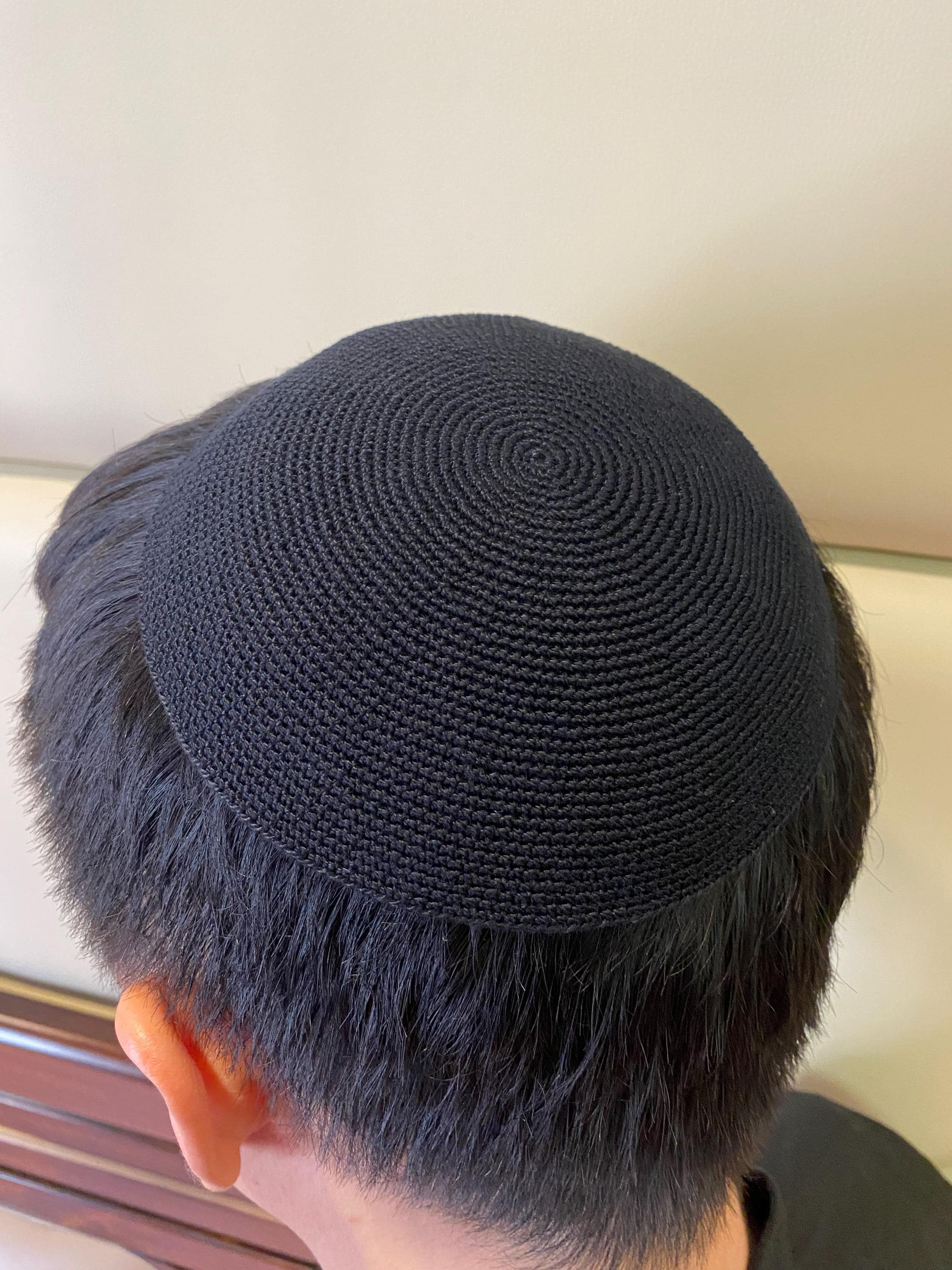 Plain Black Kippah | 9-23cm | DMC Cotton | 100% Hand Crocheted