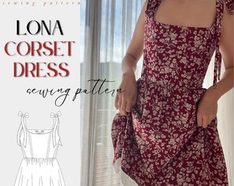 Corset Mini Dress Sewing Pattern / Cottagecore Dress PDF / Summer Dress Pattern / Bridesmaid Dress Pattern / Size: XXS - 3XL
